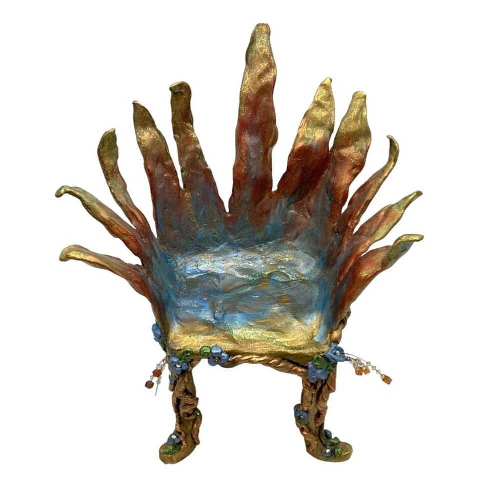 OOAK Ceramic Iridescent Magic Chair Adorned w/ Sparkles Original Art 8.5"H x 7"W